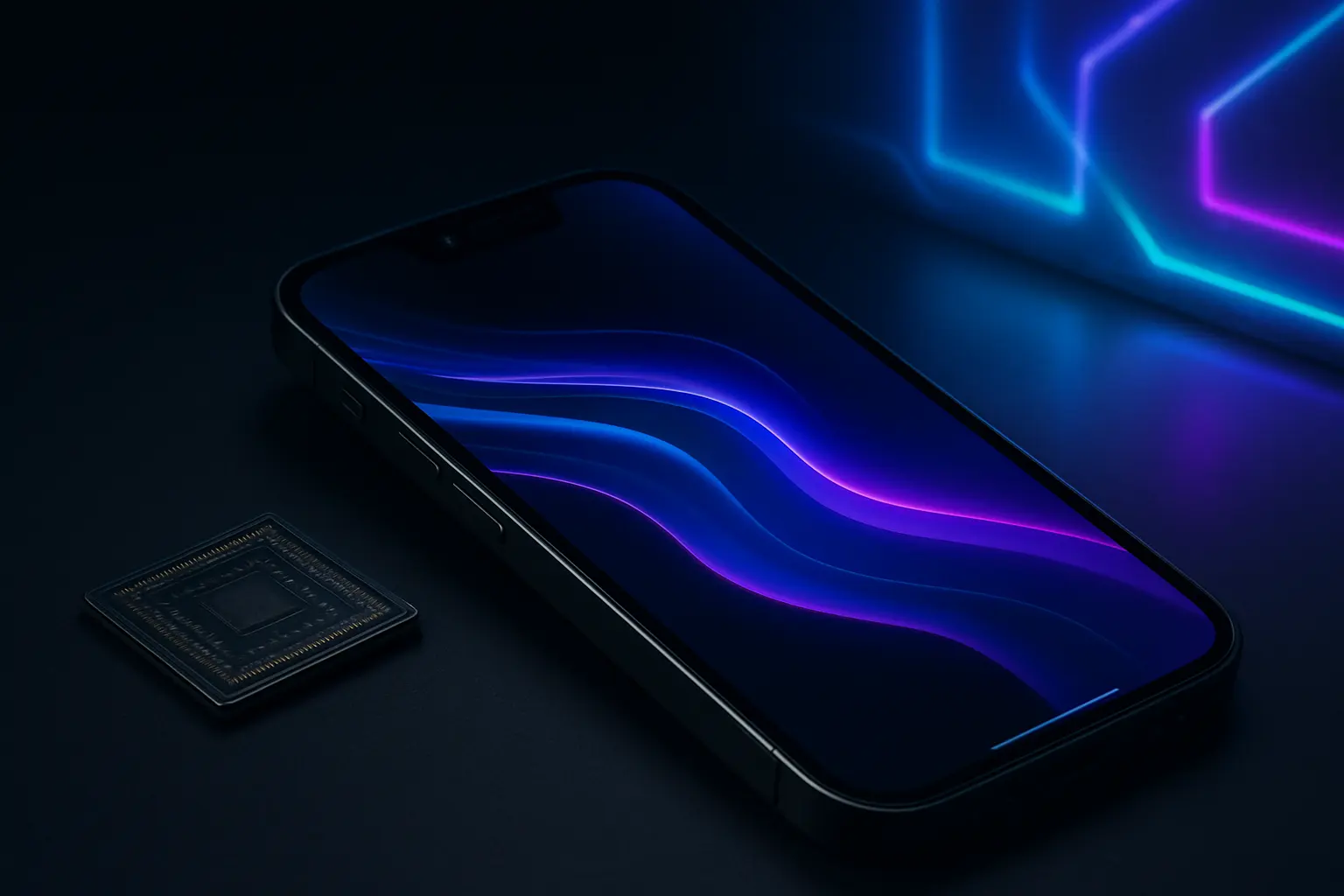iPhone 18 Pro sobre mesa com tela de bloqueio exibindo aviso de falha no Face ID e ícone de autenticação biométrica