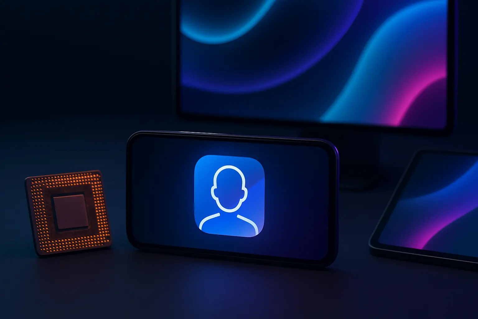 Tela de app Gemini com avatar digital e opções de imagem e vídeo, representando o avatar do Gemini
