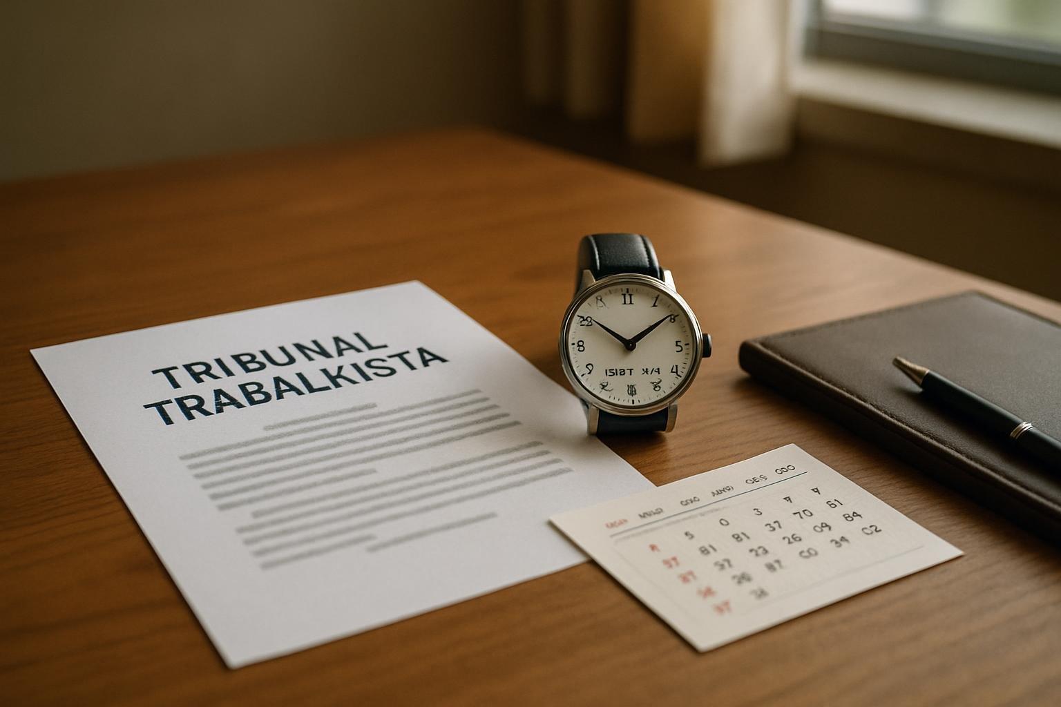 Documento da PEC 221/2019 sobre jornada de trabalho em uma mesa de escritório, com relógio e calendário ao lado