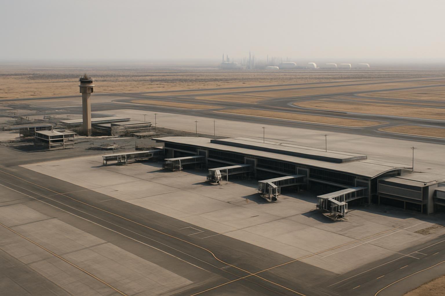 Vista aérea do aeroporto internacional e da refinaria citados nos ataques houthis na Arábia Saudita