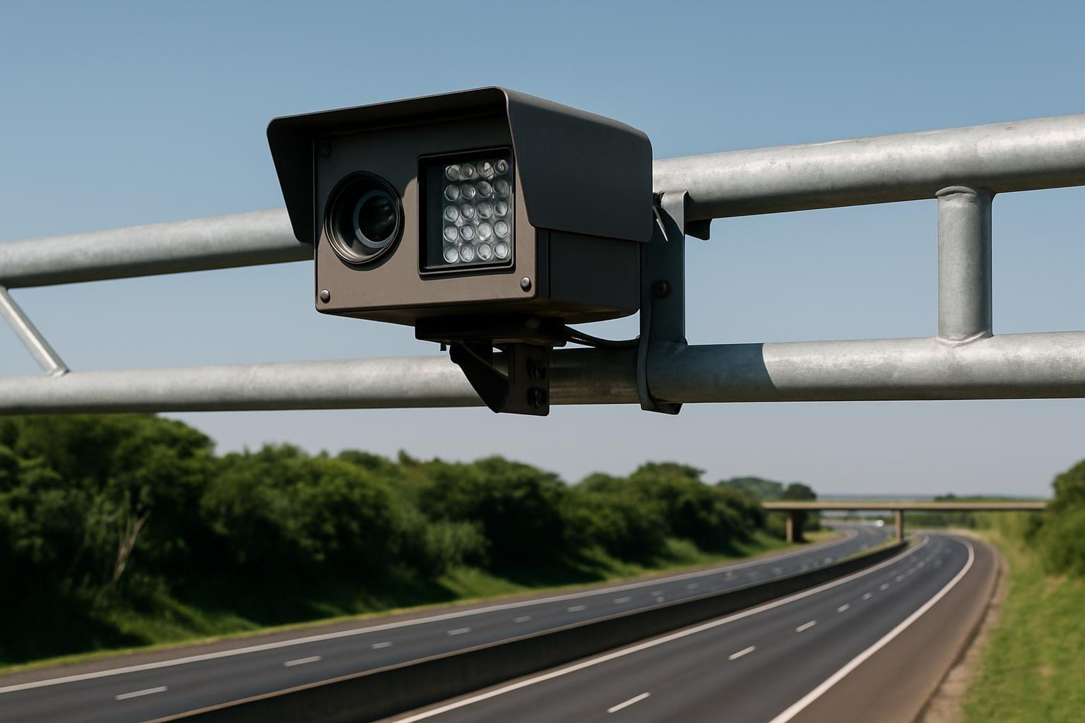 Câmera de fiscalização com inteligência artificial instalada sobre a Rodovia Washington Luís, em São José do Rio Preto